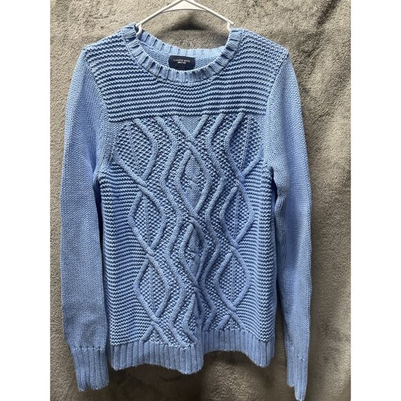 Lands’ End Women’s Drifter Sweater Large T 14-16 Light Blue Cable Knit Pullover - Picture 1 of 4